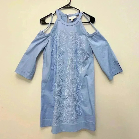 Ted Baker Jettas Embroidered Cold  Shoulder Dress Baby Blue Size 1 - Picture 3 of 16
